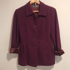 Dark Purple Wool Coat with Removable Fur Collar Winter Coat